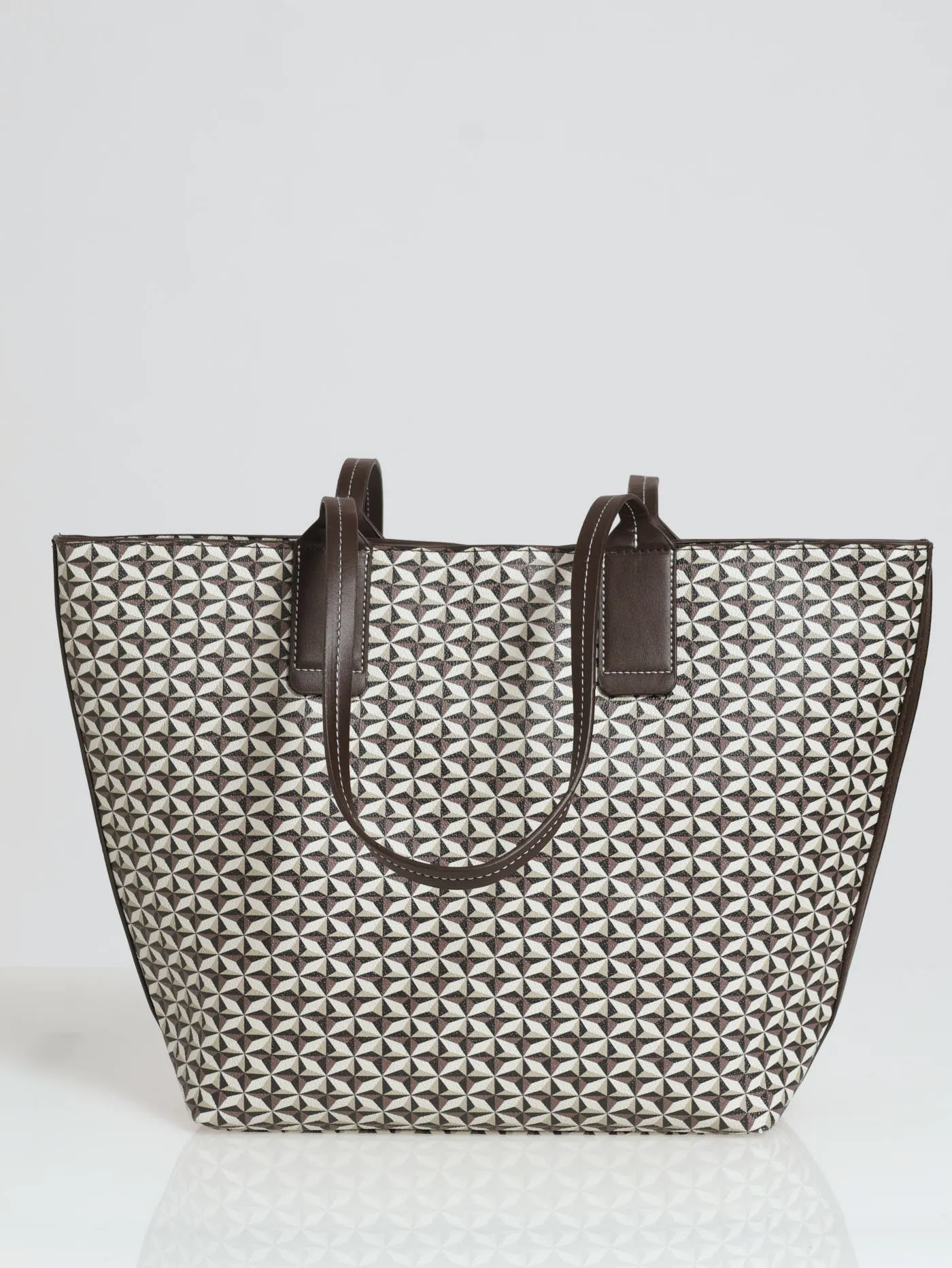 Geo Printed Shopper Bag - Brown