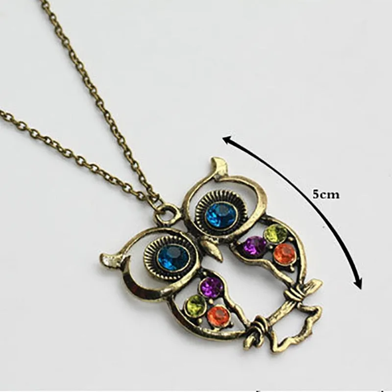 Gold Rhinestone Crystal Cubic Zirconia Owl Necklace