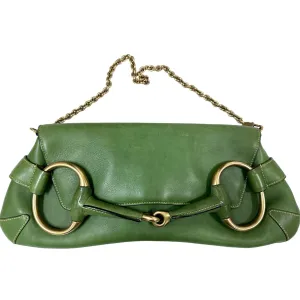 GUCCI TOM FORD LEATHER HORSEBIT CLUTCH BAG Green RARE Color Vintage