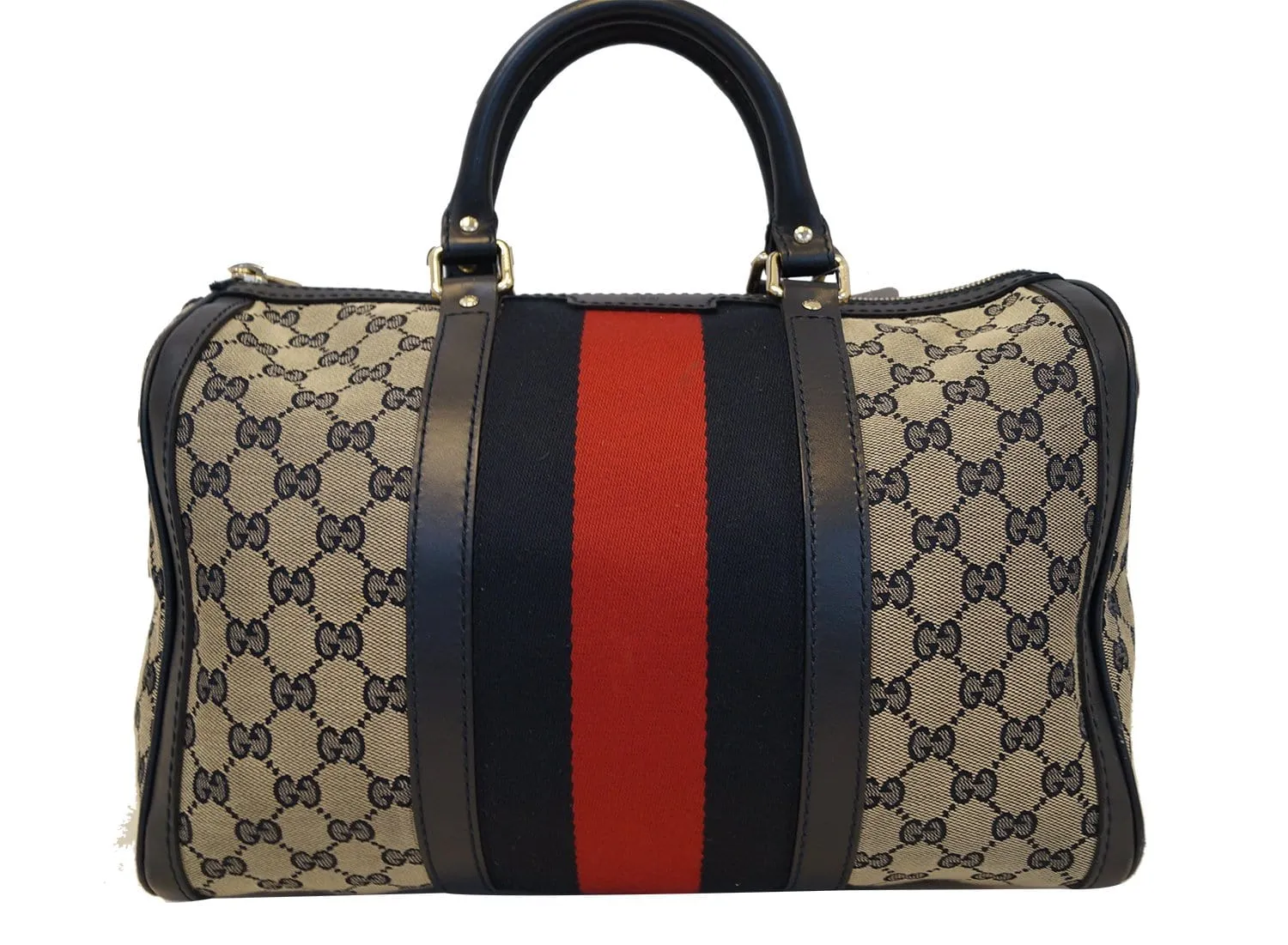 GUCCI Vintage Web Medium Original GG Boston Bag with Signature Web