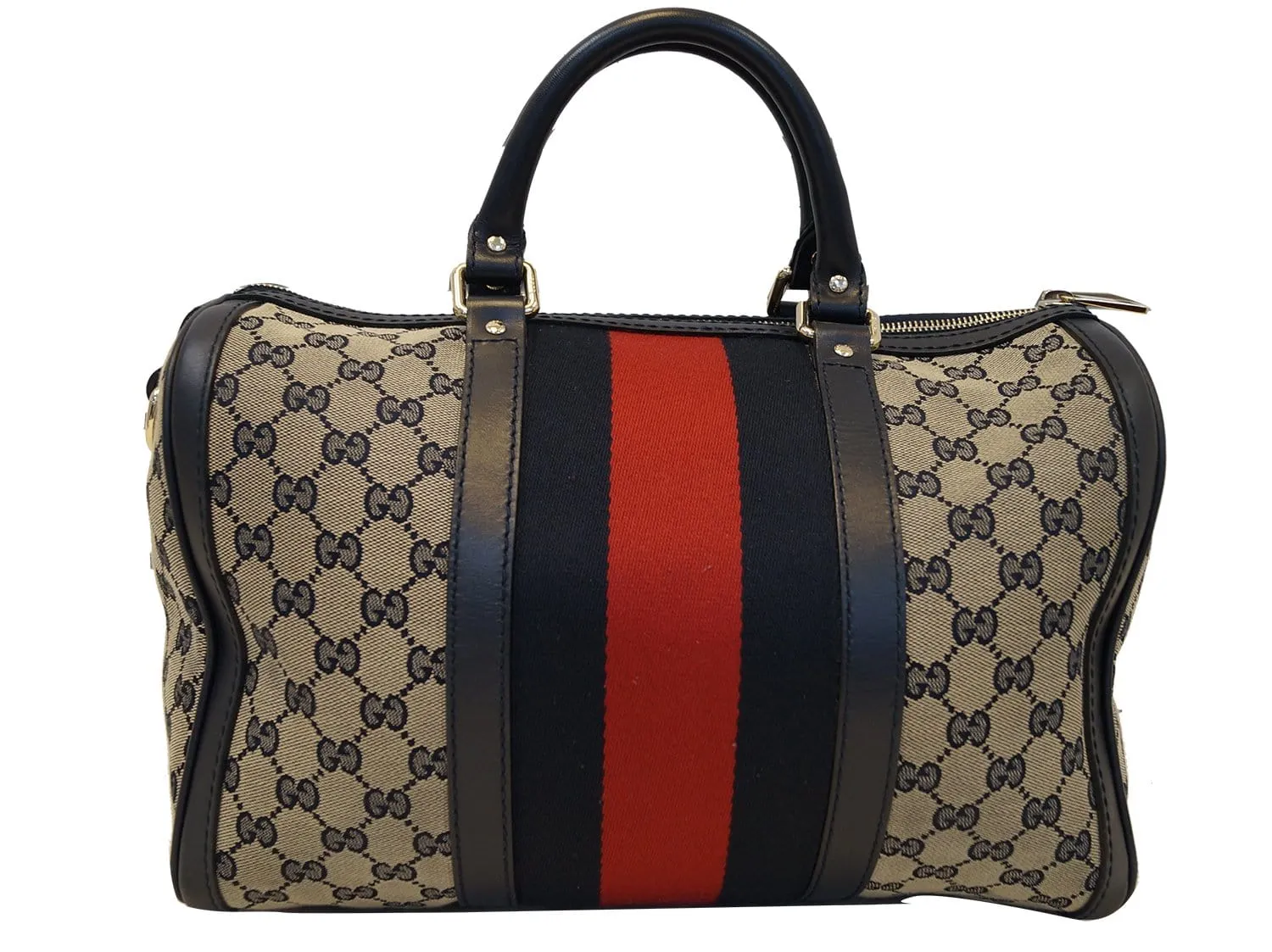GUCCI Vintage Web Medium Original GG Boston Bag with Signature Web