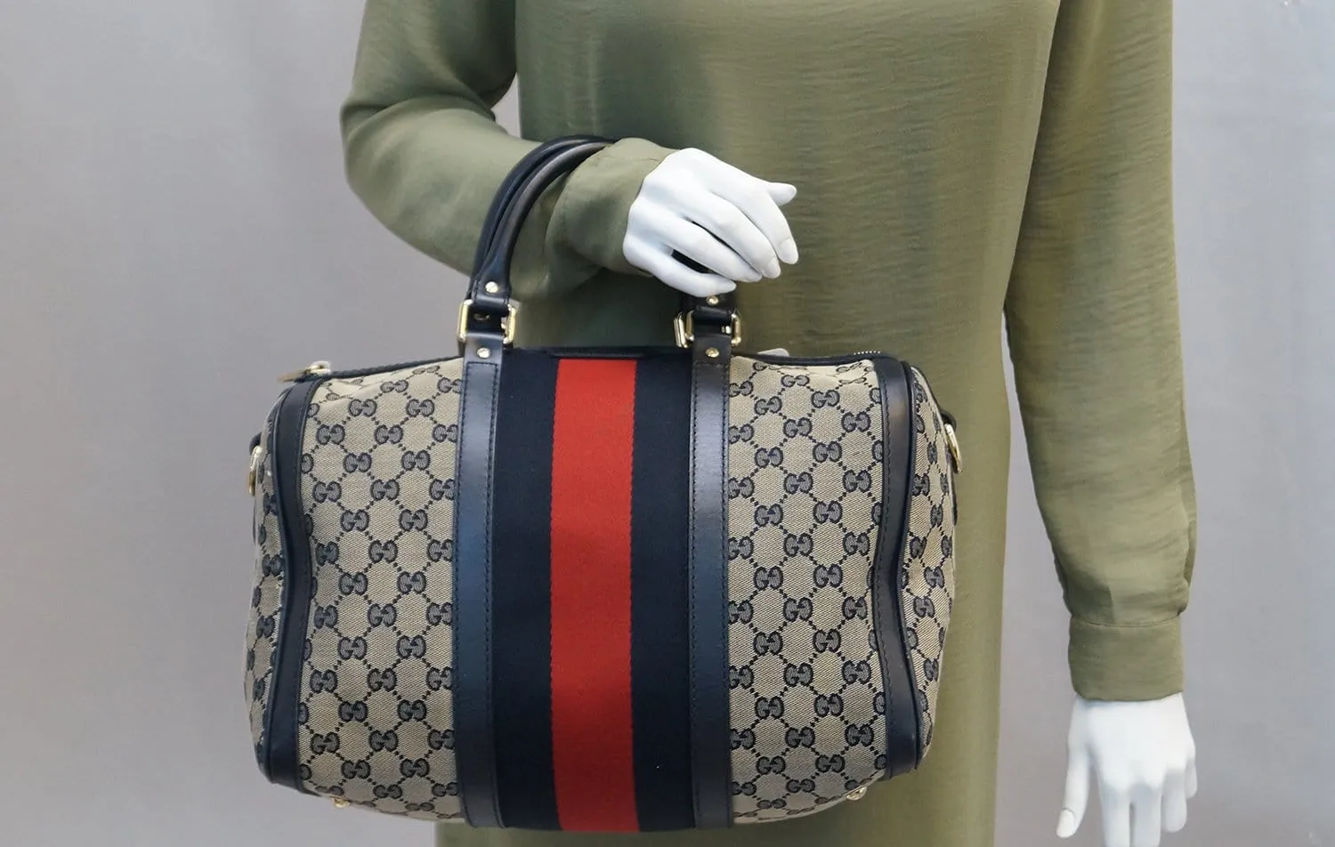 GUCCI Vintage Web Medium Original GG Boston Bag with Signature Web