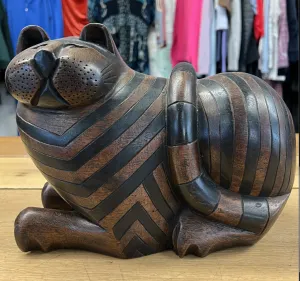 Hand Carved Mahogany Cat w/Secret Compartment