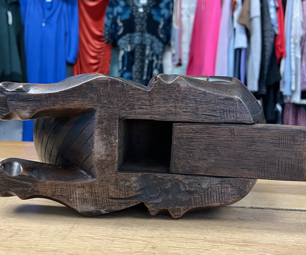 Hand Carved Mahogany Cat w/Secret Compartment