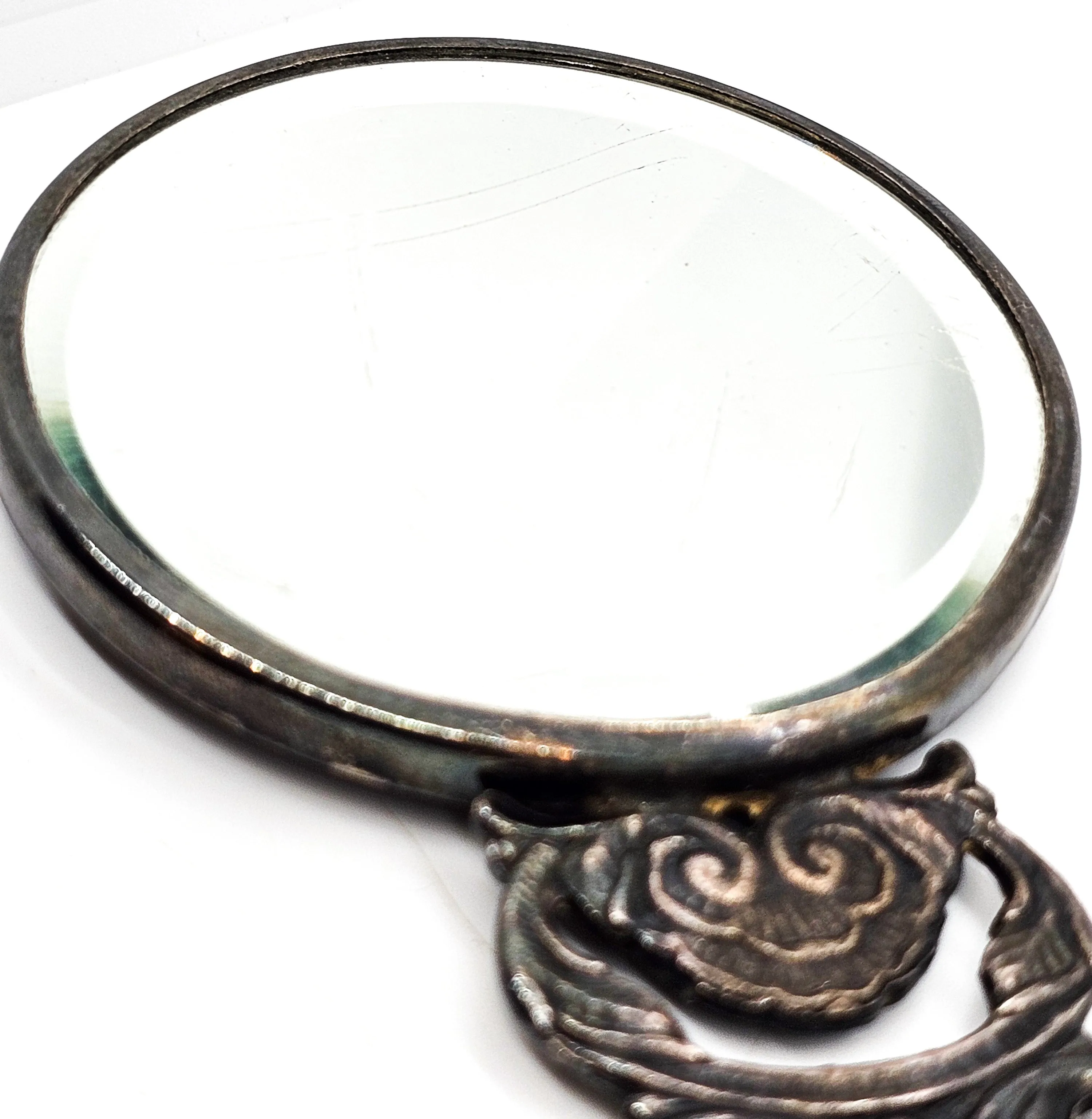 Hans Jensen Silver Plate Beveled glass Made in Denmark small vintage Hand Mirror