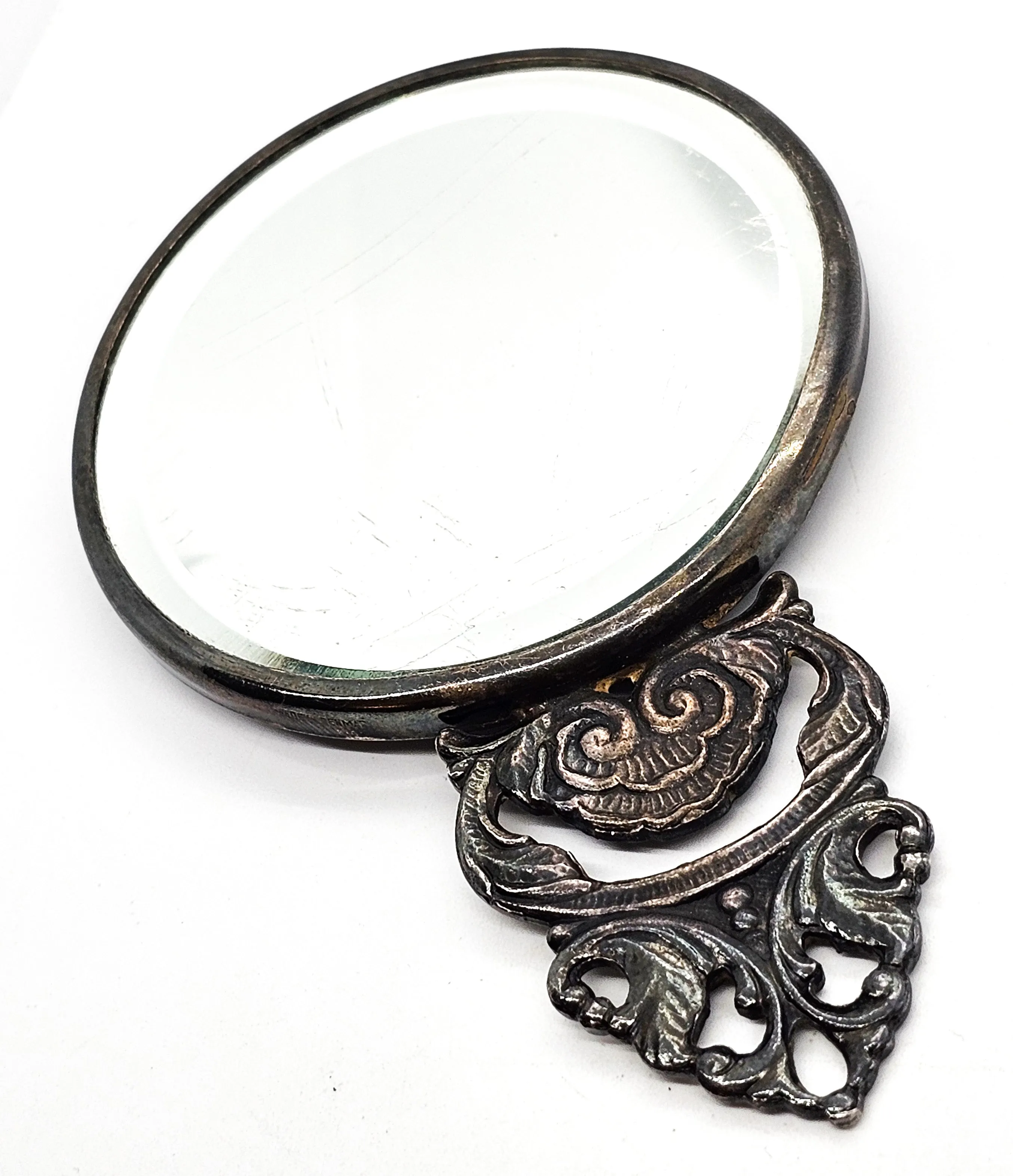 Hans Jensen Silver Plate Beveled glass Made in Denmark small vintage Hand Mirror
