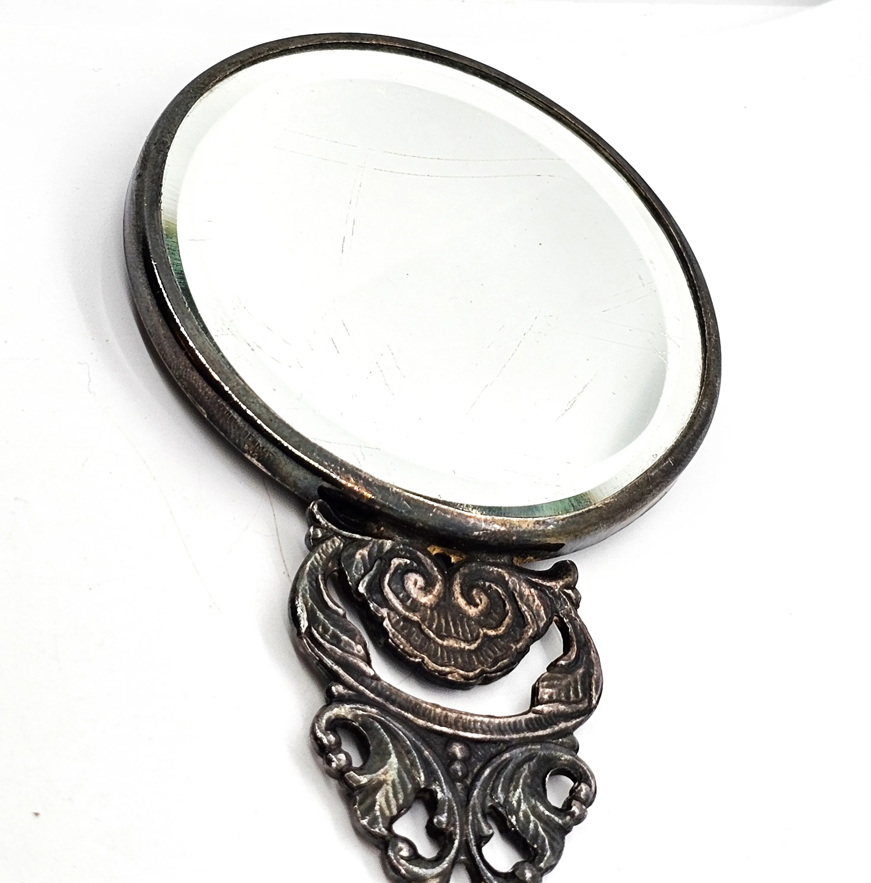 Hans Jensen Silver Plate Beveled glass Made in Denmark small vintage Hand Mirror