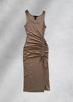 Harlow Side Ruching Midi Dress - Beige