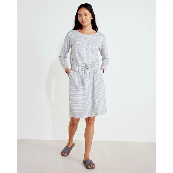 Haven Well Within Organic Cotton Interlock Long Sleeve Shift Dress M Drawstring