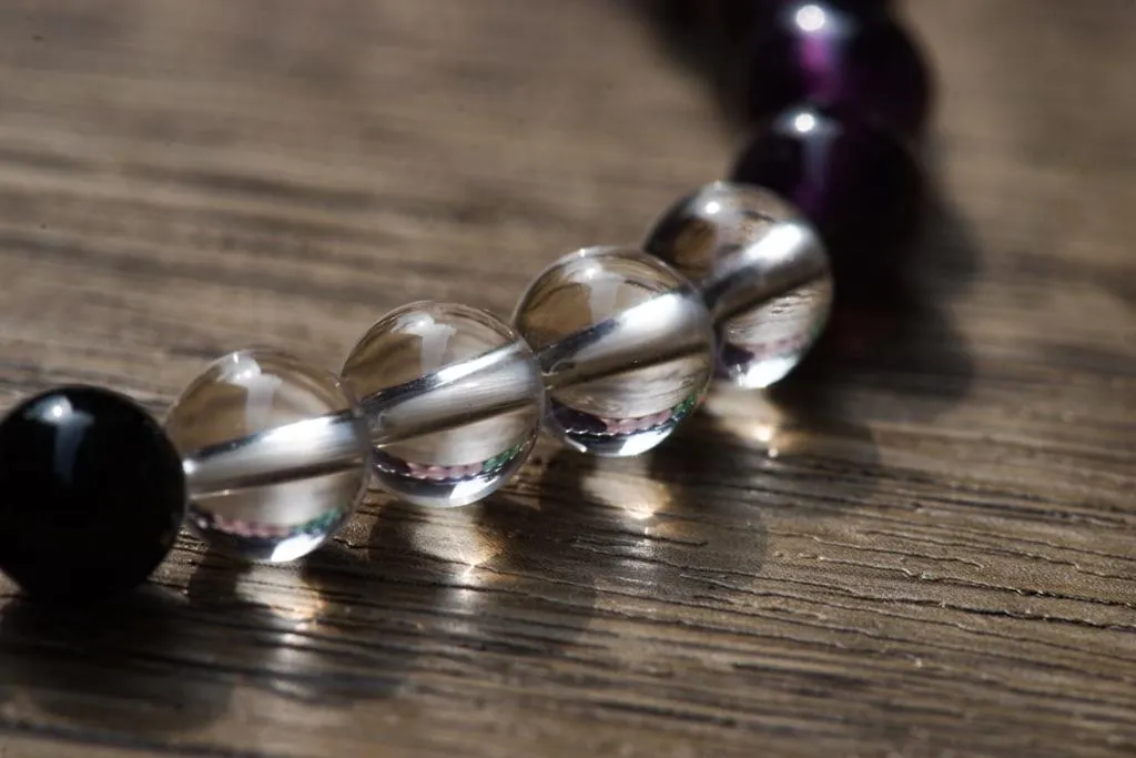Healing Crystal starter set of 7 - Combo for new believer includes bracelet with Clear Quartz, Amethyst, Rose Quartz, Green Aventurine, Red Jasper, Black Obsidian, Palm Stones for complete protection