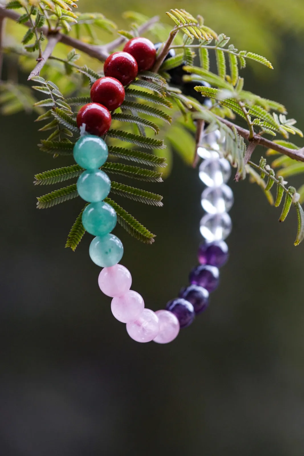 Healing Crystal starter set of 7 - Combo for new believer includes bracelet with Clear Quartz, Amethyst, Rose Quartz, Green Aventurine, Red Jasper, Black Obsidian, Palm Stones for complete protection