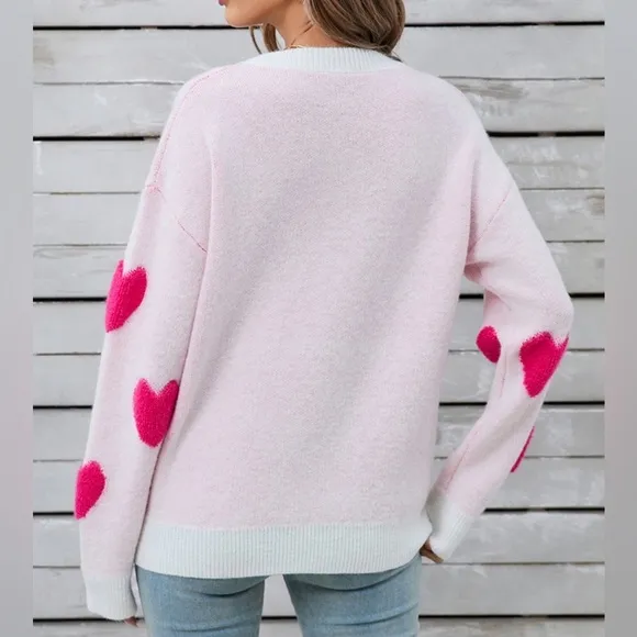 Heart Round Neck Long Sleeve Sweater
