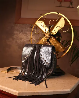 Helena Antique Gunmetal Leather Sling Bag
