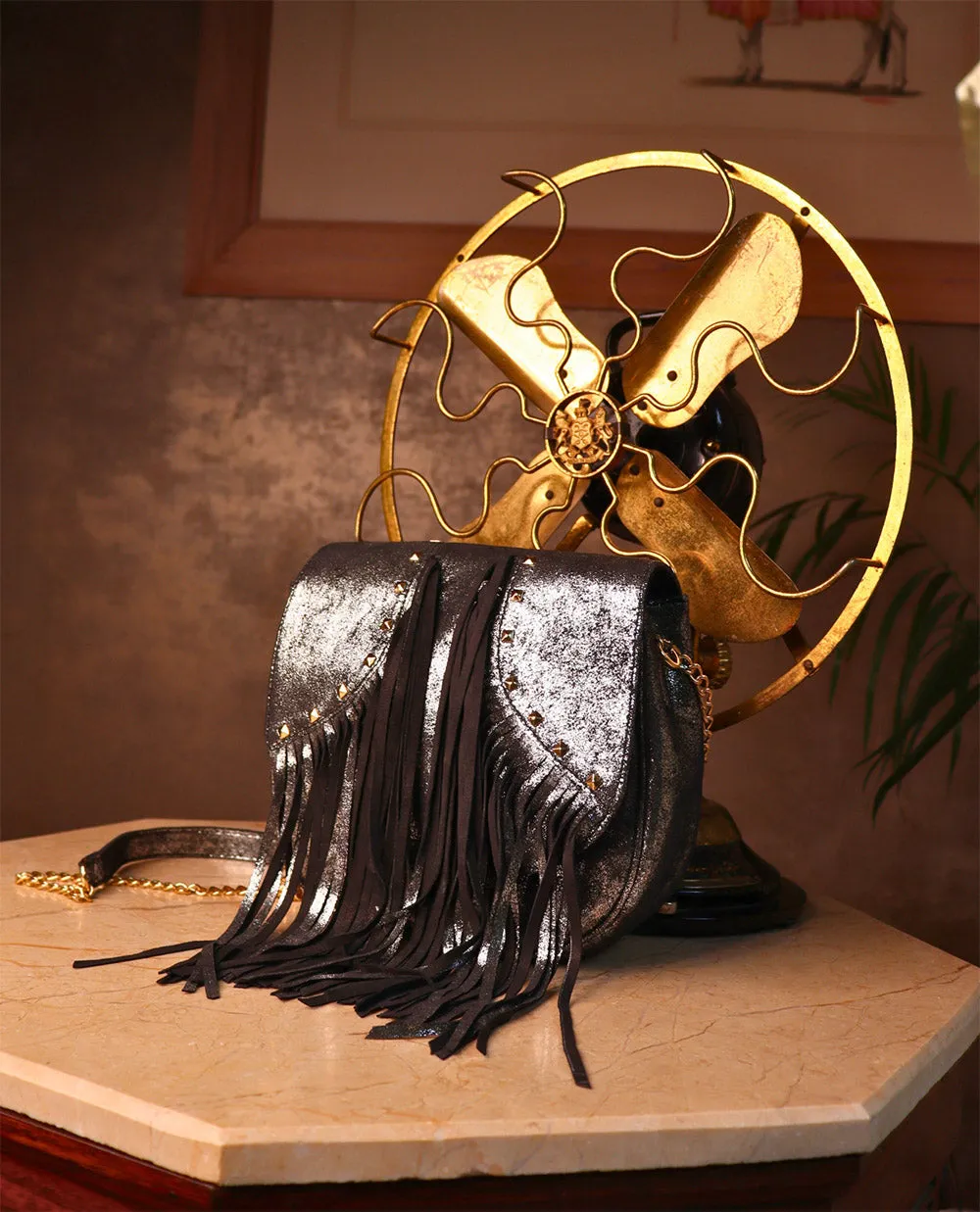 Helena Antique Gunmetal Leather Sling Bag