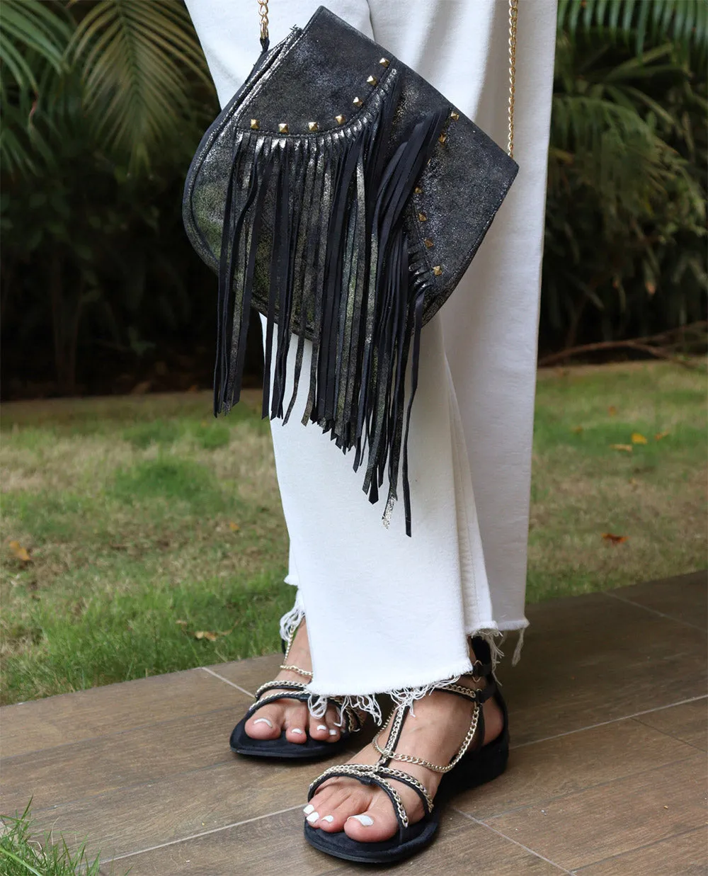 Helena Antique Gunmetal Leather Sling Bag