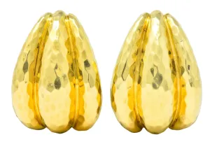 Henry Dunay Vintage 18 Karat Gold Hammered Statement Earrings Circa 1980