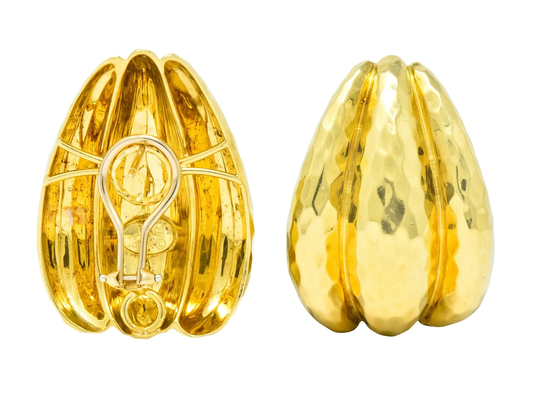 Henry Dunay Vintage 18 Karat Gold Hammered Statement Earrings Circa 1980