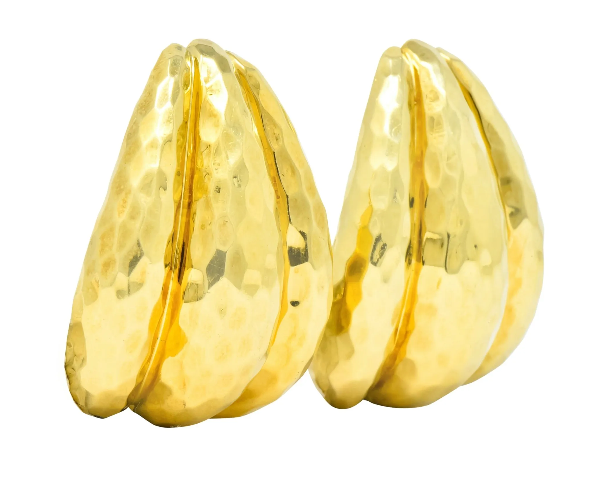 Henry Dunay Vintage 18 Karat Gold Hammered Statement Earrings Circa 1980