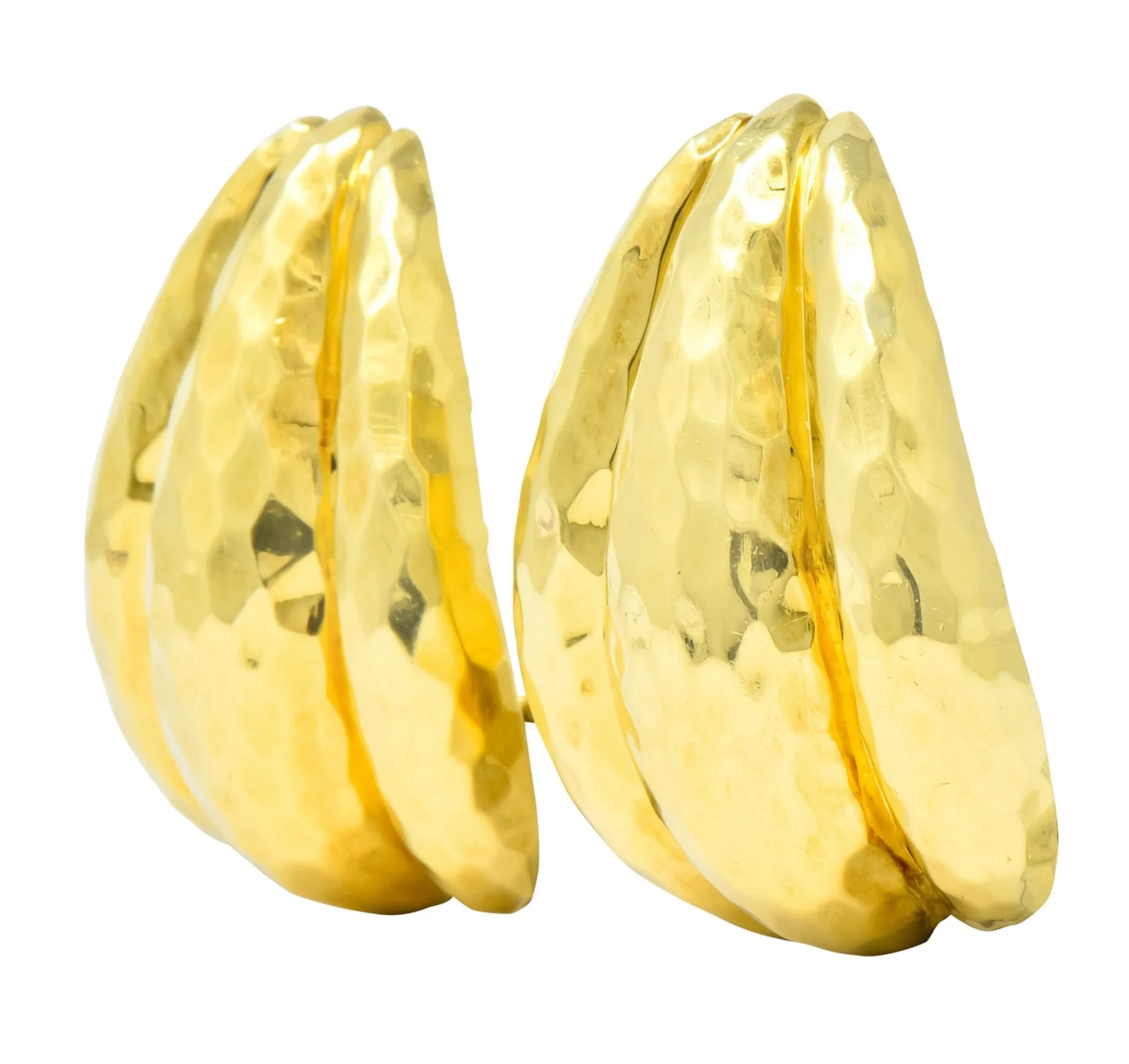Henry Dunay Vintage 18 Karat Gold Hammered Statement Earrings Circa 1980