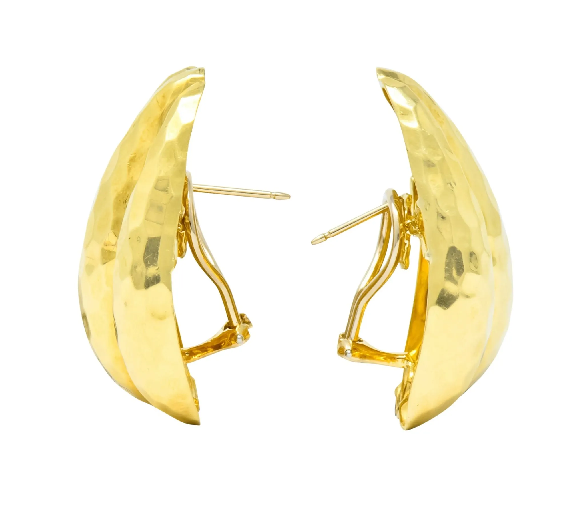 Henry Dunay Vintage 18 Karat Gold Hammered Statement Earrings Circa 1980