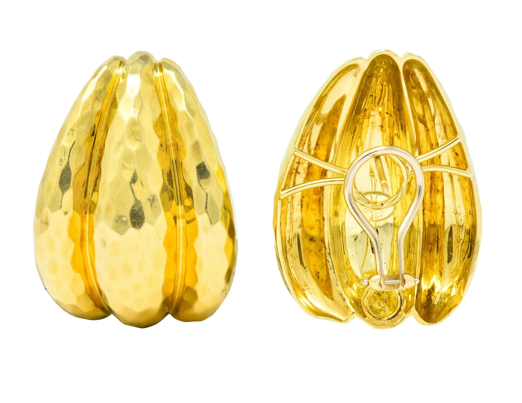 Henry Dunay Vintage 18 Karat Gold Hammered Statement Earrings Circa 1980