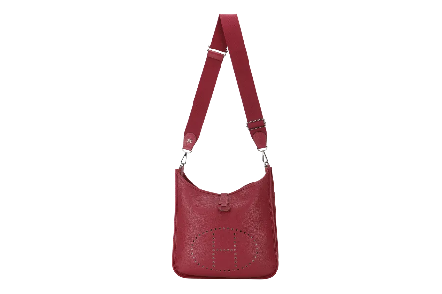 HERMES EVELYNE III GM RUBIS CLEMENCE LEATHER PHW STAMP R (YEAR 2014) WITH STRAP, DUST COVER AND BOX