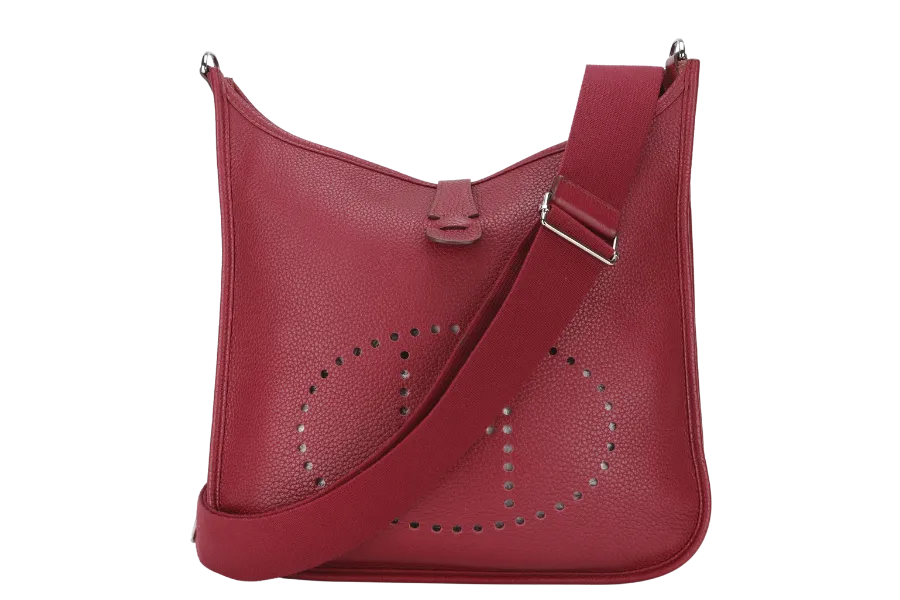 HERMES EVELYNE III GM RUBIS CLEMENCE LEATHER PHW STAMP R (YEAR 2014) WITH STRAP, DUST COVER AND BOX