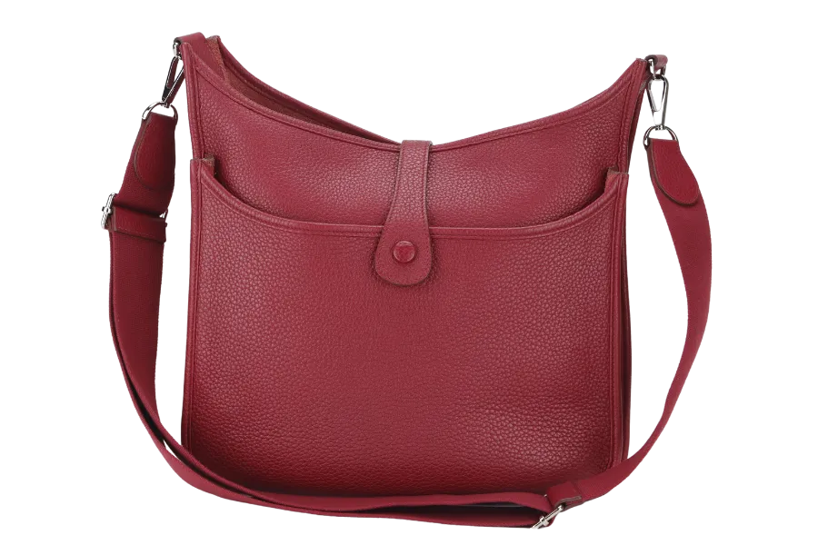 HERMES EVELYNE III GM RUBIS CLEMENCE LEATHER PHW STAMP R (YEAR 2014) WITH STRAP, DUST COVER AND BOX