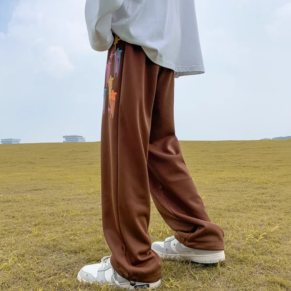 High Street Color Pentagram Straight Sweatpants