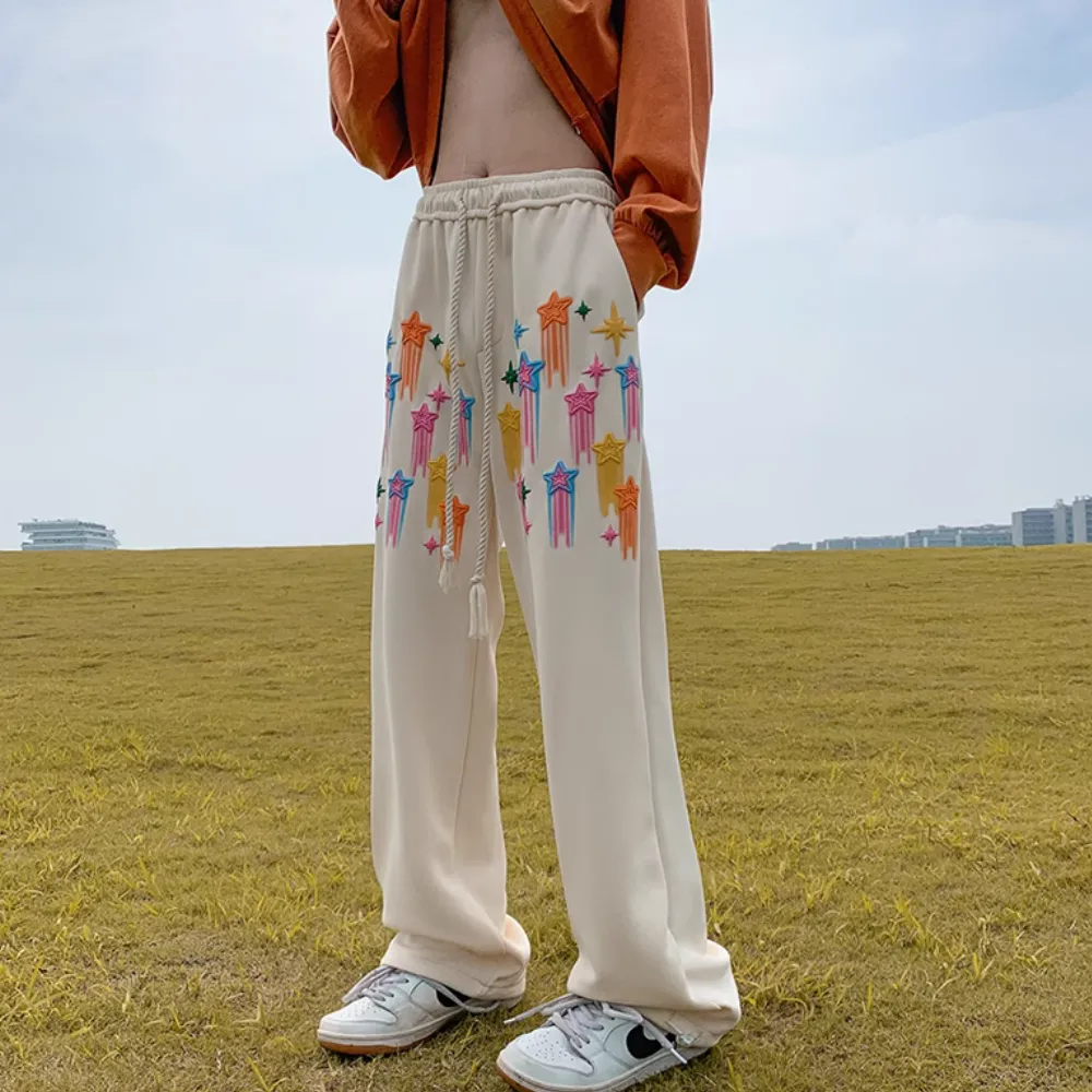 High Street Color Pentagram Straight Sweatpants