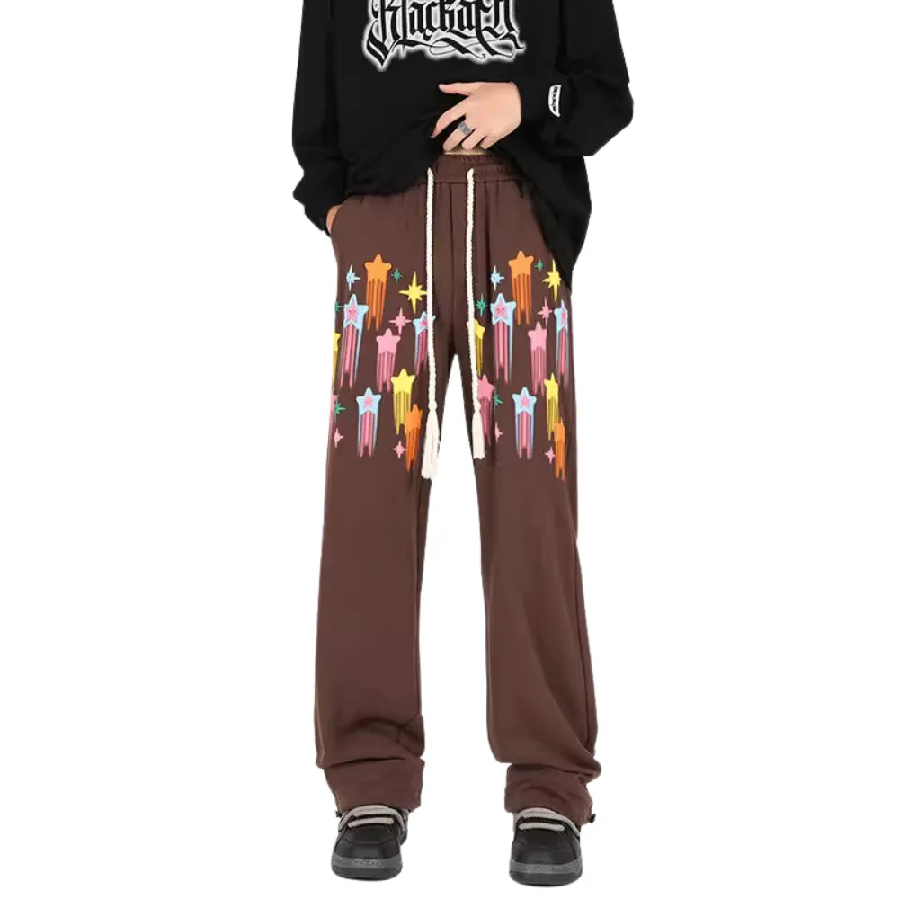 High Street Color Pentagram Straight Sweatpants