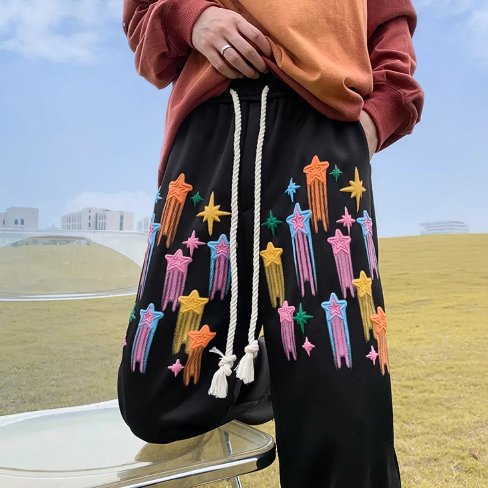 High Street Color Pentagram Straight Sweatpants