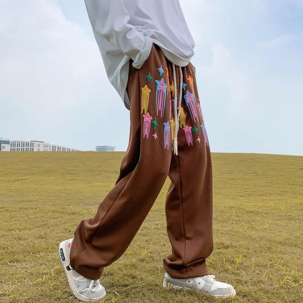 High Street Color Pentagram Straight Sweatpants
