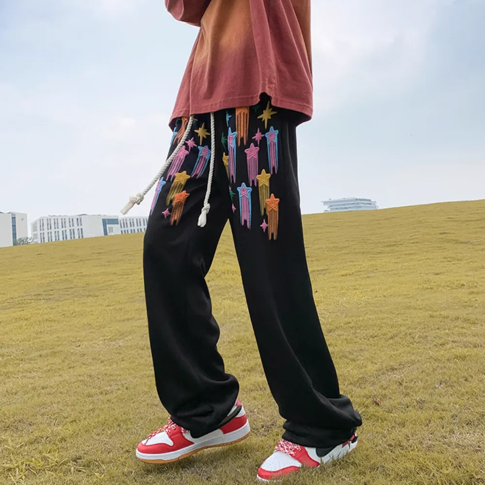 High Street Color Pentagram Straight Sweatpants