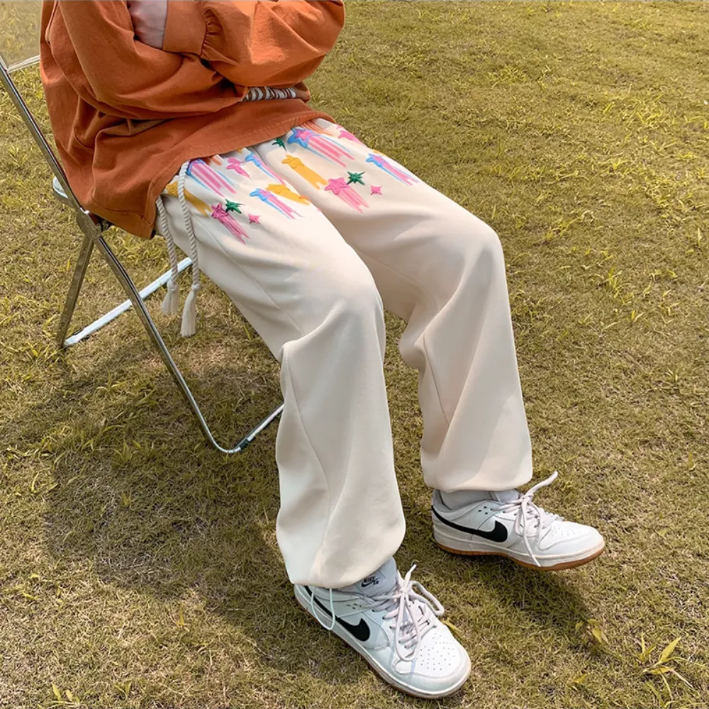 High Street Color Pentagram Straight Sweatpants
