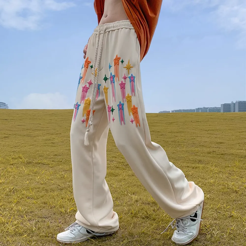 High Street Color Pentagram Straight Sweatpants