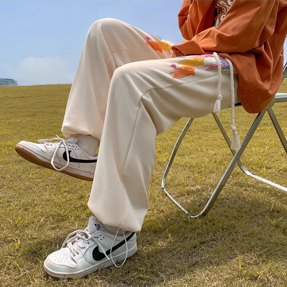 High Street Color Pentagram Straight Sweatpants