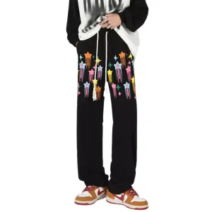 High Street Color Pentagram Straight Sweatpants