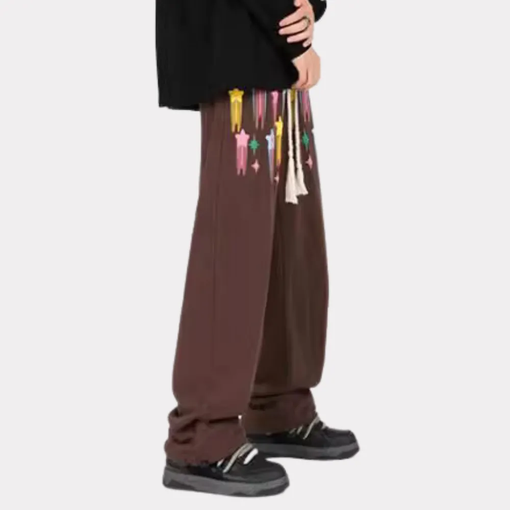 High Street Color Pentagram Straight Sweatpants