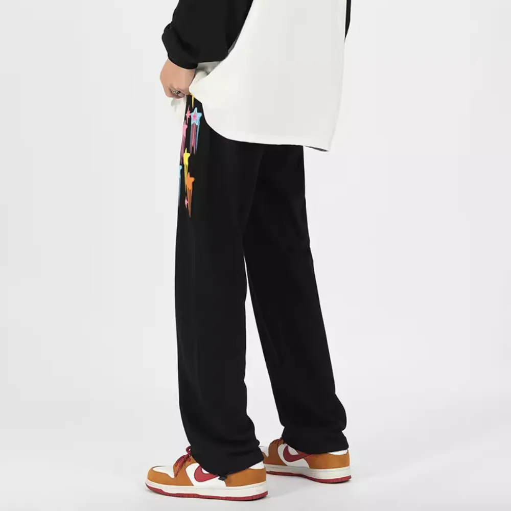 High Street Color Pentagram Straight Sweatpants