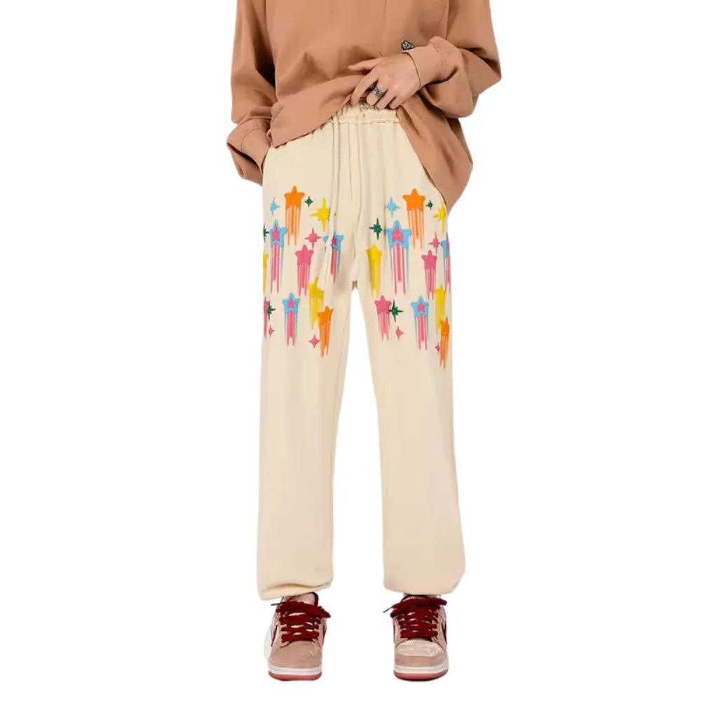 High Street Color Pentagram Straight Sweatpants