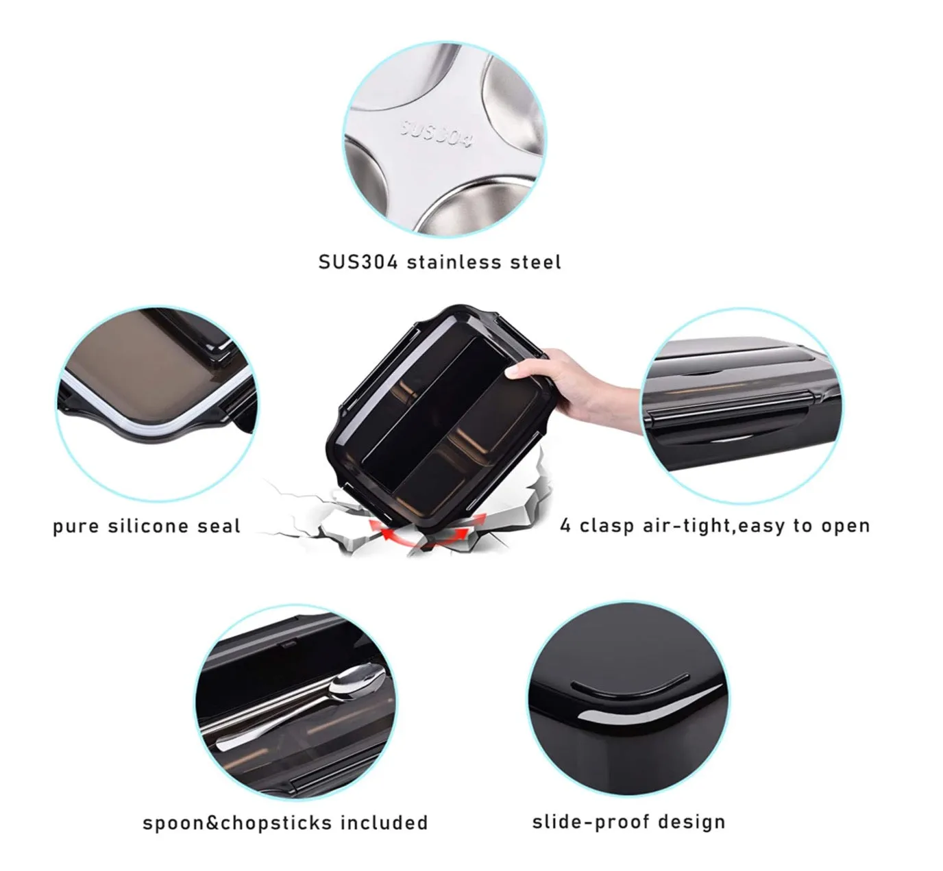 Homlly Compartment Stainless Steel Thermal Bento Lunch Box