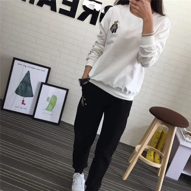 Hot Autumn Winter Tracksuit Long Sleeve Embroidery Cotton Sweatshirts  Women 2 Piece Set Tops Pants Sporting Suit Female