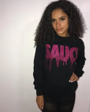 Hot Pink Glitter Sauce | Black Long Sleeve Tee