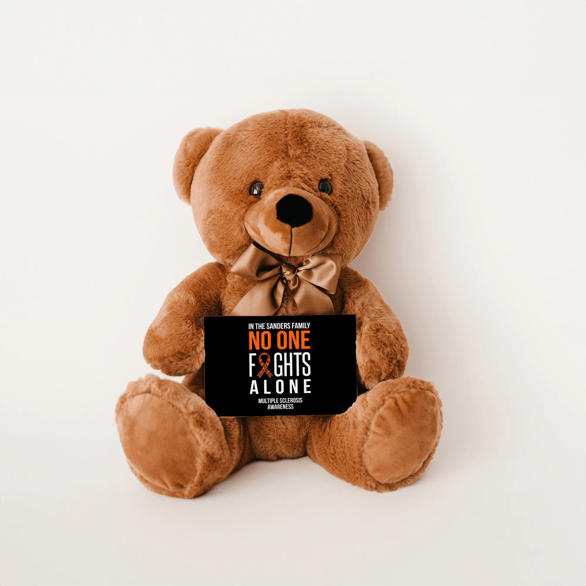 In This Family No One Fights Alone Multiple Sclerosis Teddy Bear - Personalized -PRICE INCLUDES FREE SHIPPING