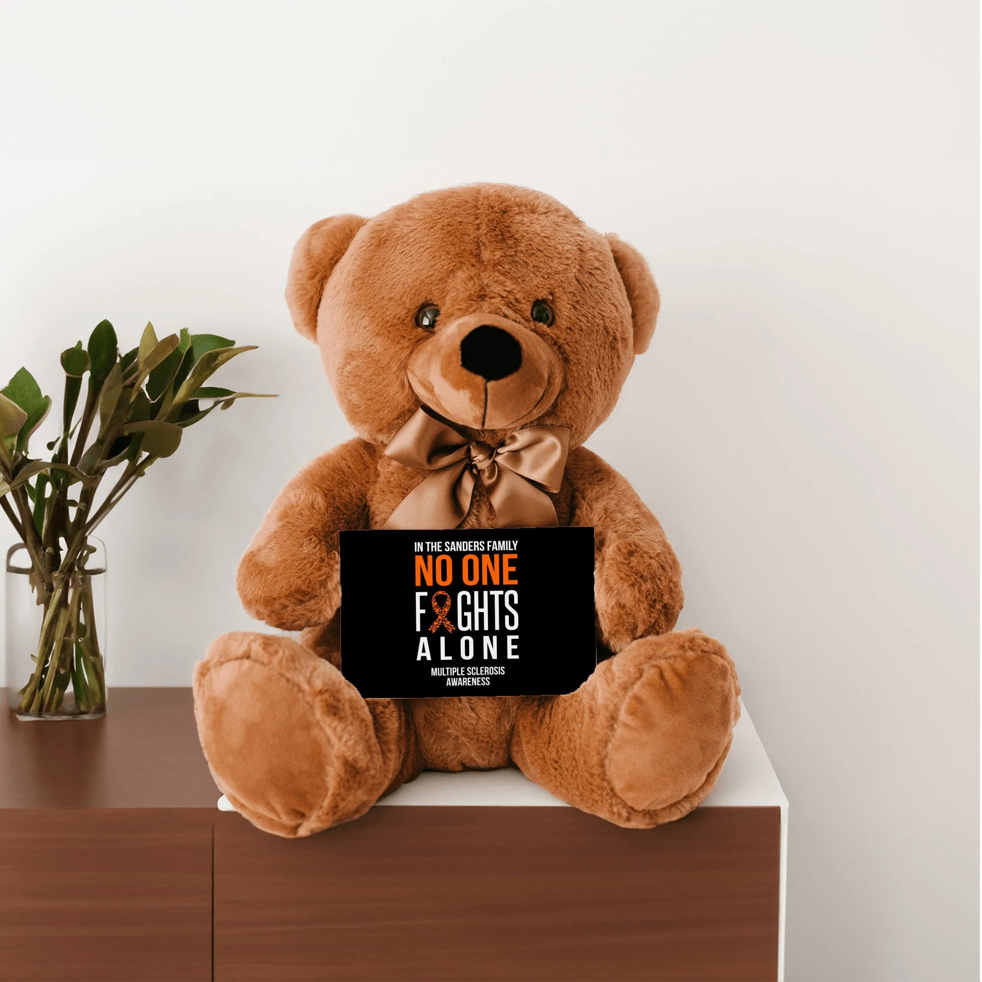 In This Family No One Fights Alone Multiple Sclerosis Teddy Bear - Personalized -PRICE INCLUDES FREE SHIPPING