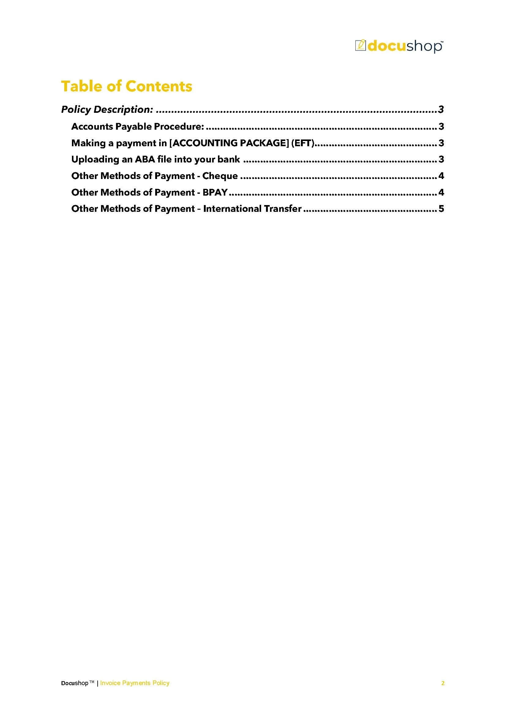 Invoice Payments Policy
