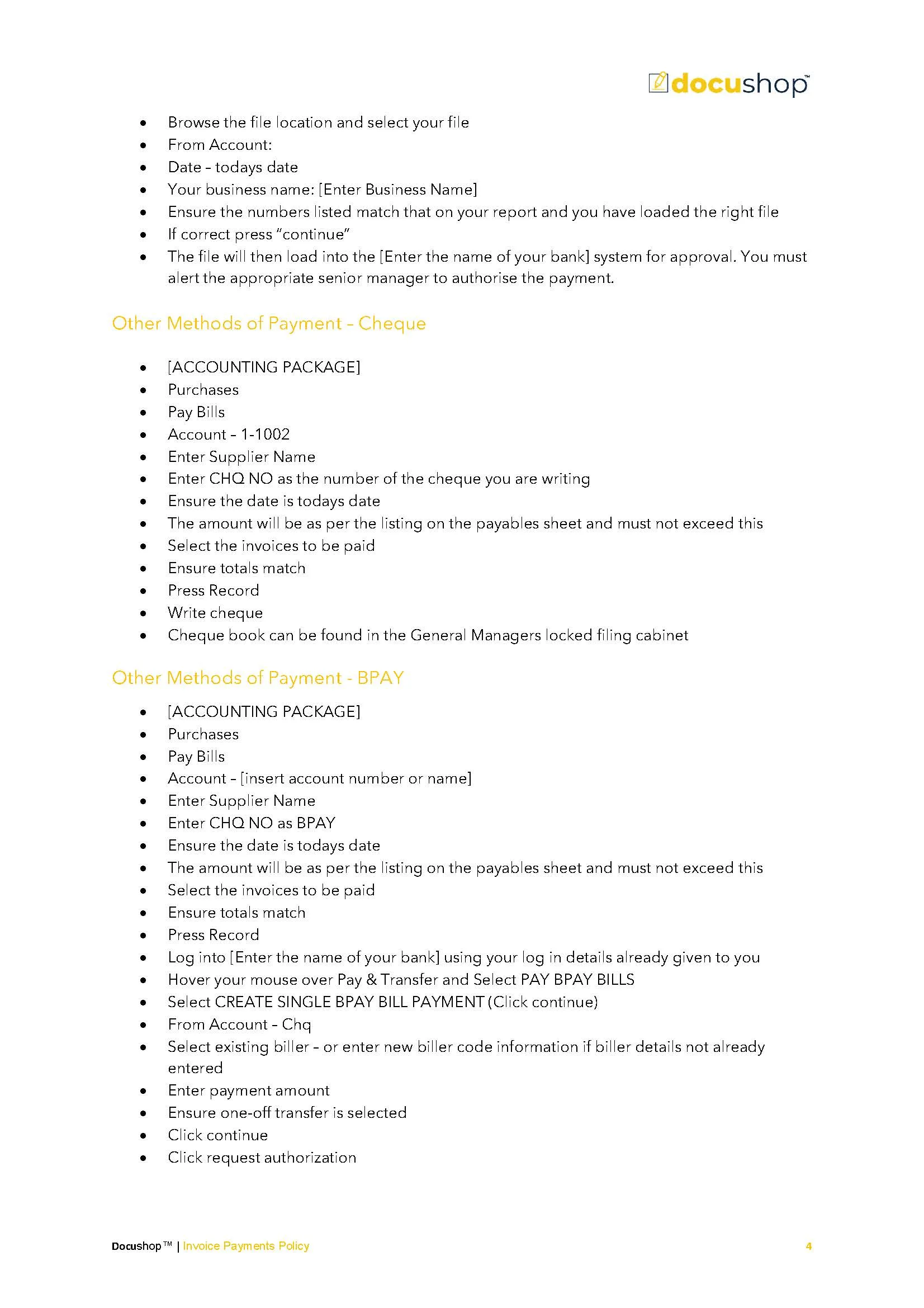 Invoice Payments Policy