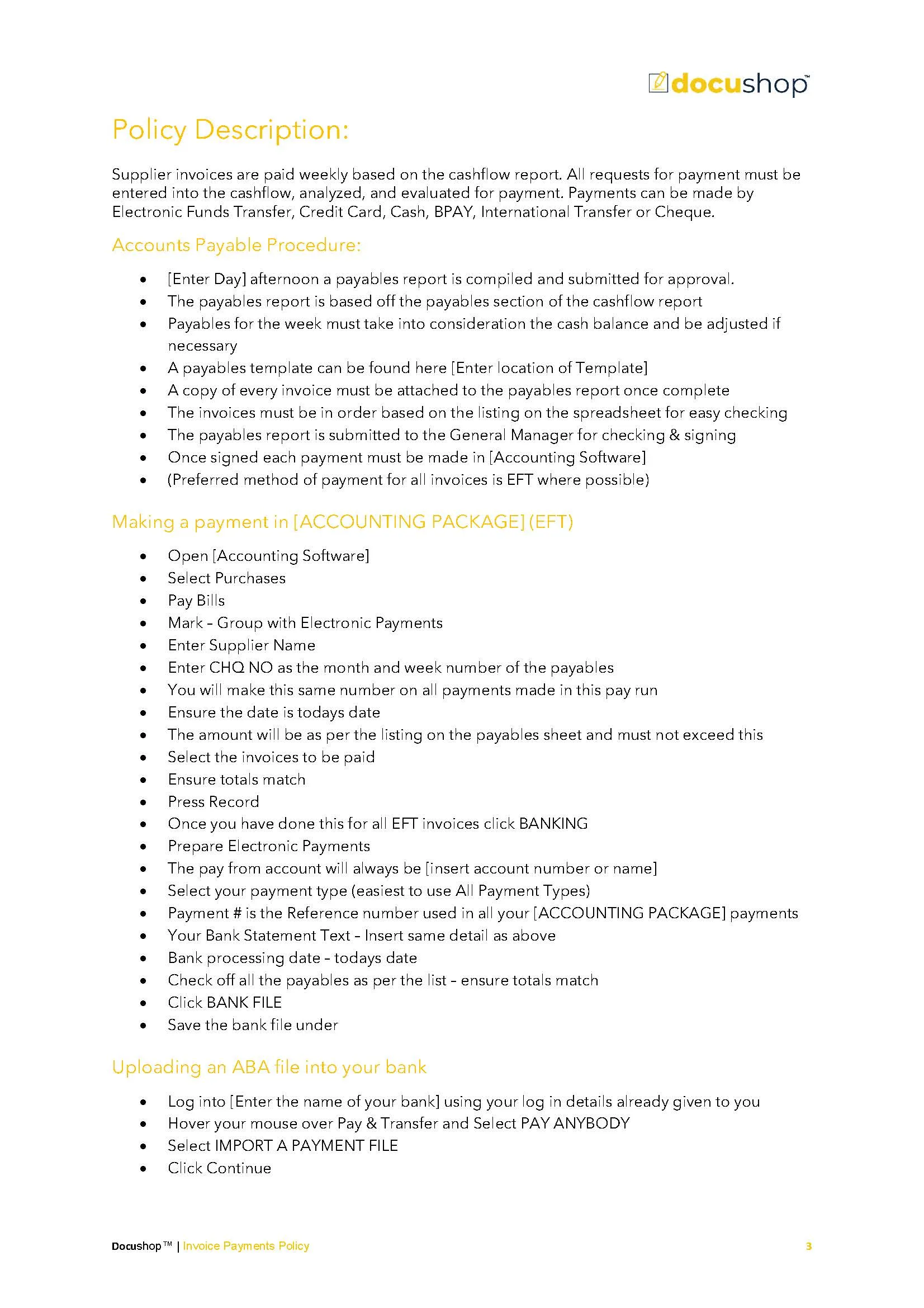 Invoice Payments Policy