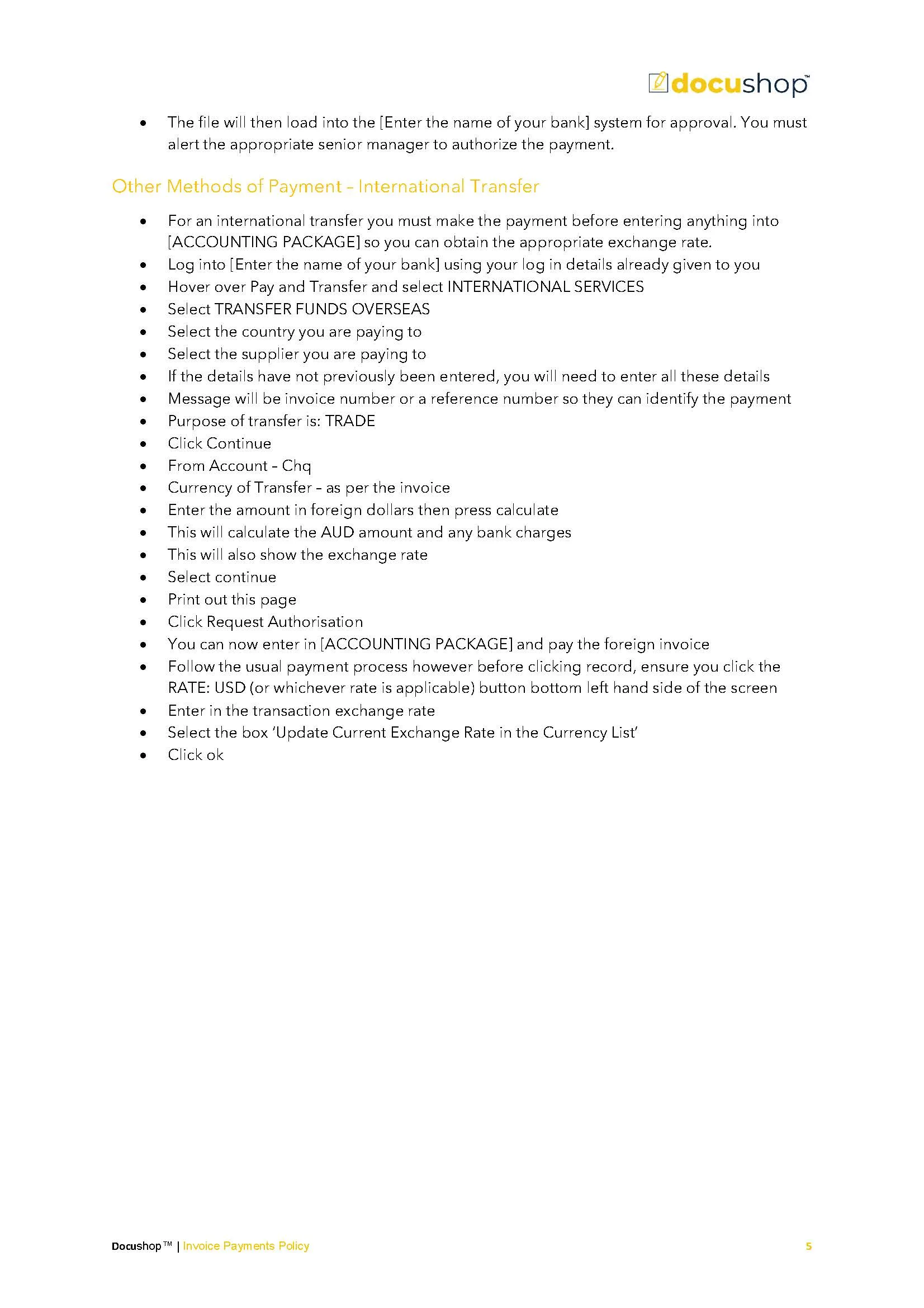 Invoice Payments Policy